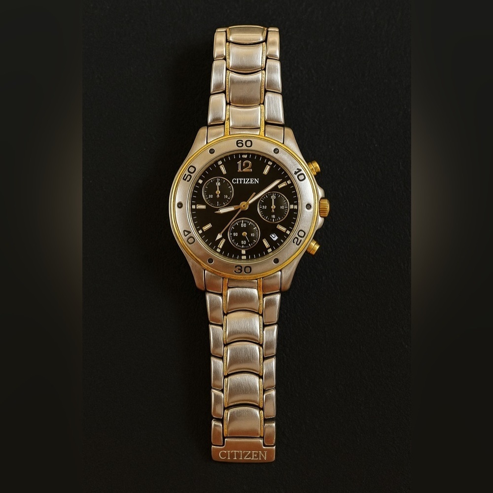 Citizen Men’s Chronograph Watch Gold & Silver Black Dial Quartz